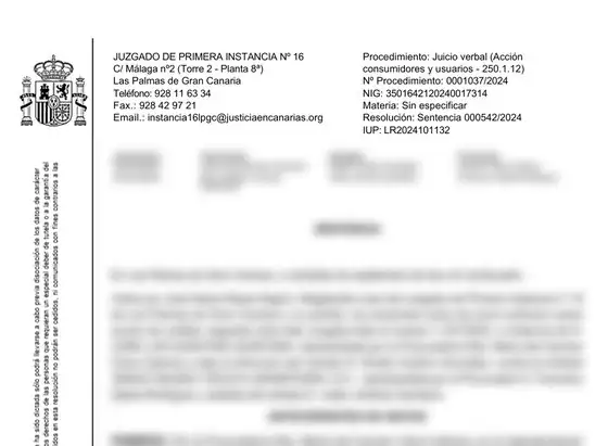 Reclamar tarjeta revolving BBVA 2 Cabecera de la sentencia 542/2024 del Juzgado de Primera Instancia n.º 16 de Las Palmas de Gran Canaria contra BBVA, sin datos personales