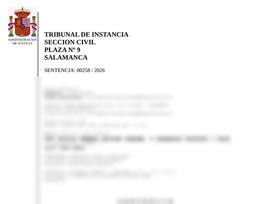 Reclamar tarjeta Media Markt revolving 4 Cabecera de la sentencia 258/2026 (Tribunal de Instancia de Salamanca) contra CaixaBank Payments & Consumer, sin datos personales